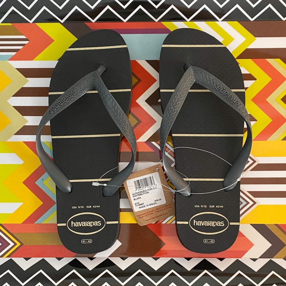 Havaianas Black and Gray Striped Flip Flops